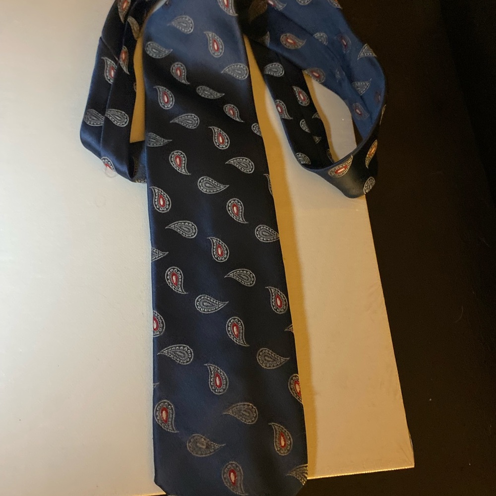 The Men's Store Navy Paisley Silk Tie with Red Accents